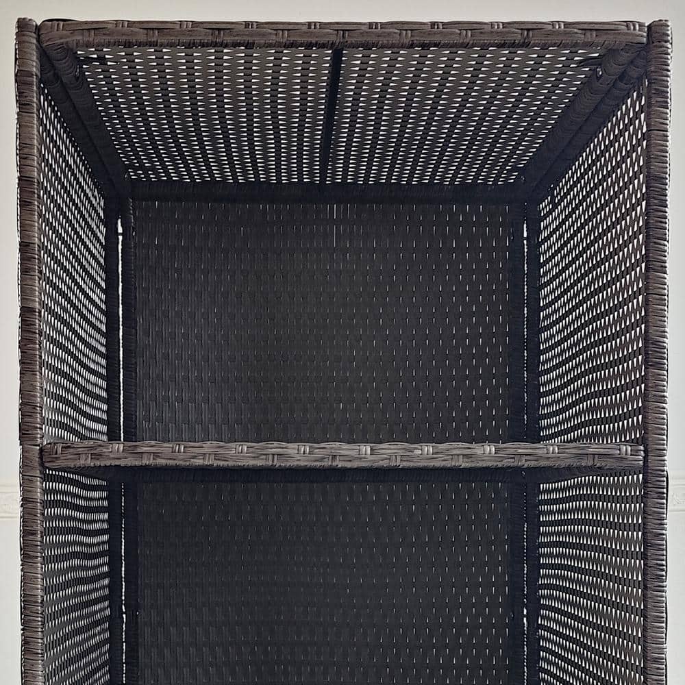 Mixed Gray Wicker Outdoor Storage Cabinet with Shelves