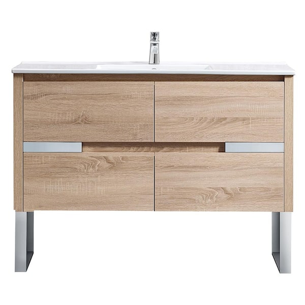 Home Decorators Collection Lennard 48 in. W x 18 in. D Vanity in Natural Wood with Ceramic Vanity Top in White with White Sink