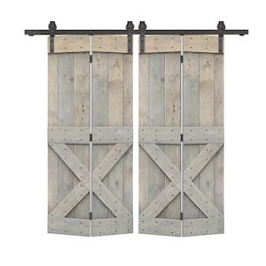 52 in. x 84 in. Mini X Series Smoke Gray Stained DIY Wood Double Bi-Fold Barn Doors with Sliding Hardware Kit