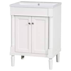 24 in. W. x 18 in. D x 34 in. H Freestanding Single Sink Bath Vanity in White with White Cultured Marble Top