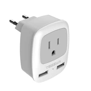 10 Amp 250-Volt Type C Outlet Adapter with 2 USB Ports Charger