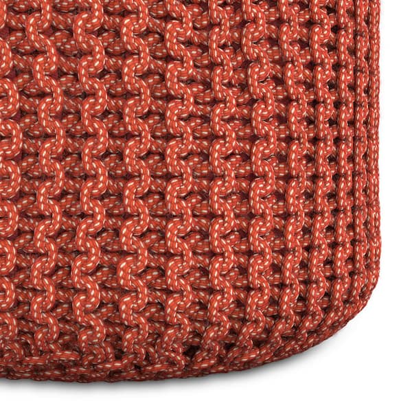Simpli Home Wynne Orange Round Knitted Outdoor/Indoor Pouf AXCODPF