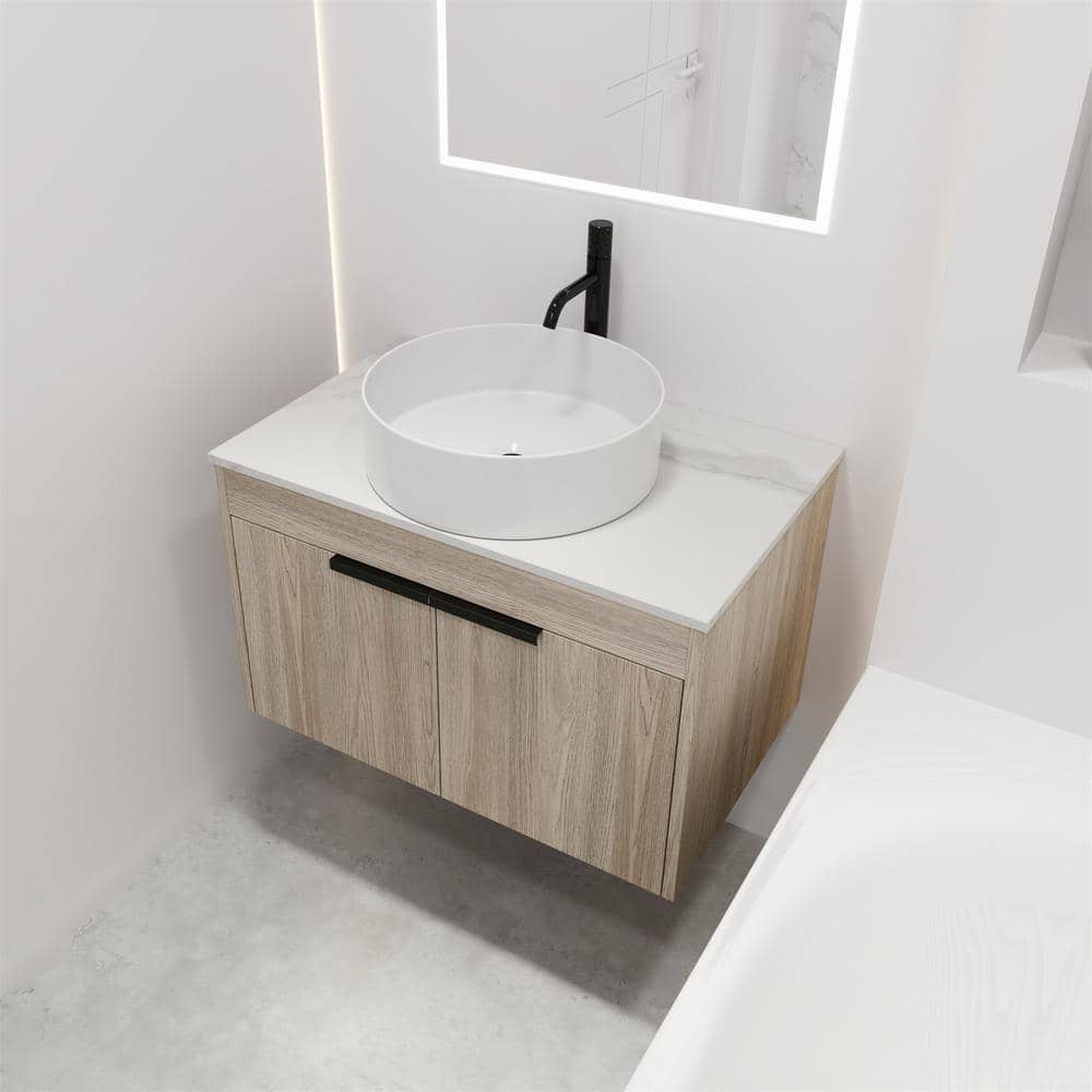 FUNKOL 30 in. W Float Bathroom Vanity with Basin Set and 2 Parcels in ...