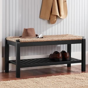 Dorsey Charcoal Black Entryway Bench with Woven Rush Seat (38 in. W x 17.7 in. H)