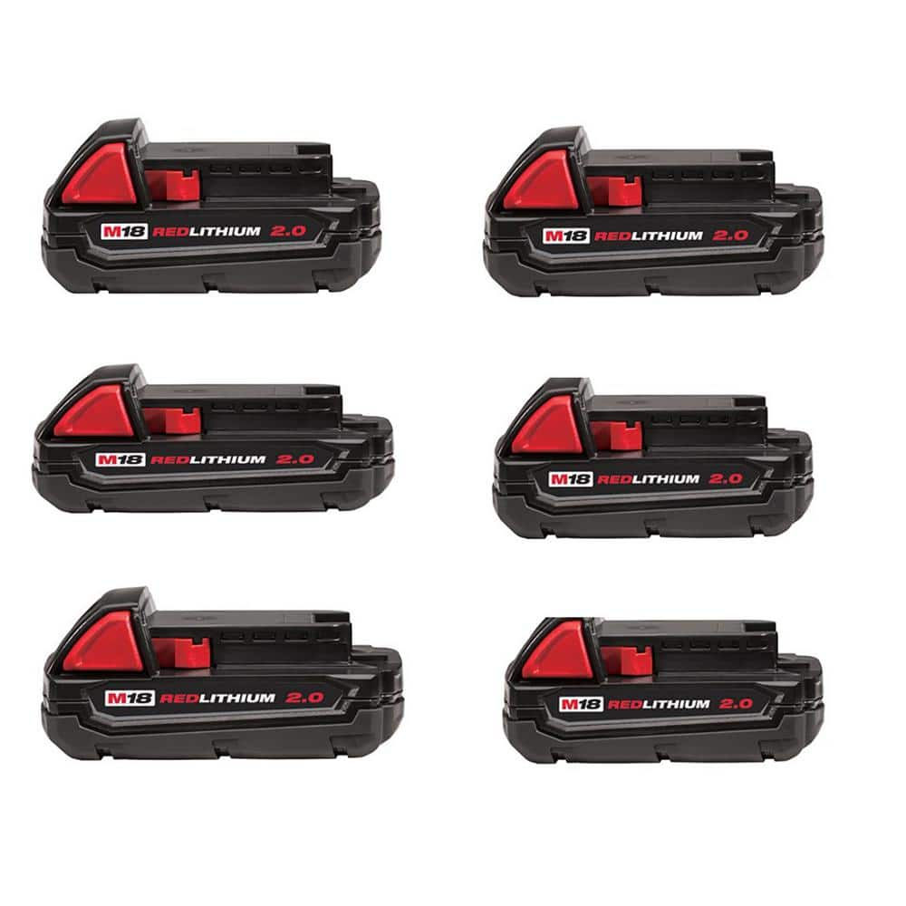 M18 18-Volt Lithium-Ion Compact Battery Pack 2.0Ah (6-Pack) -  Milwaukee, 48-11-1820X6