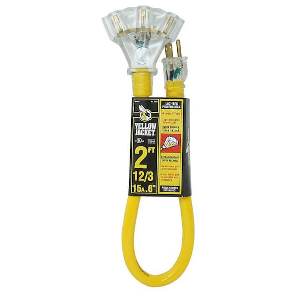 Unbranded Yellow Jacket 2 ft. Durable SJTW Premium Contractor-Grade 3 Outlet Extension Cord