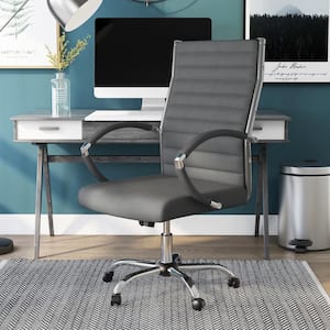 Kiddle Gray Faux Leather Seat Tall Office Chair with Non-Adjustable Arm