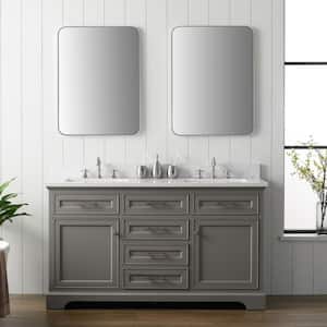 Thompson 60 in. W x 22 in. D Bath Vanity in Gray with Engineered Stone Vanity in Carrara White with White Sinks