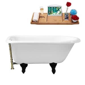 48 in. x 30 in. Cast Iron Clawfoot Soaking Bathtub in Glossy White with Matte Black Clawfeet and Brushed Nickel Drain