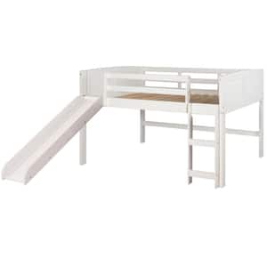 White Twin Louver Low Loft Bed with Slide