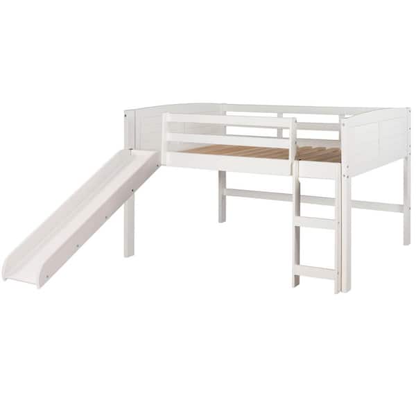 Donco Kids White Twin Louver Low Loft Bed with Slide