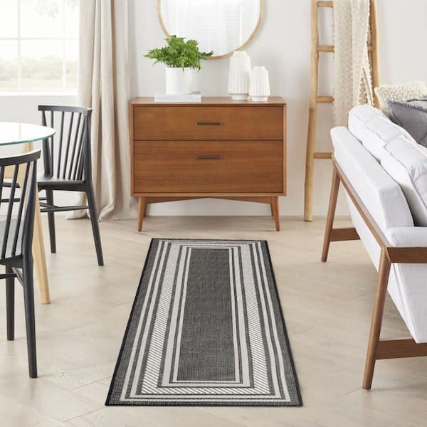Horizon Black 2 ft. x 8 ft. Indoor/Outdoor Bordered Contemporary Runner Area Rug
