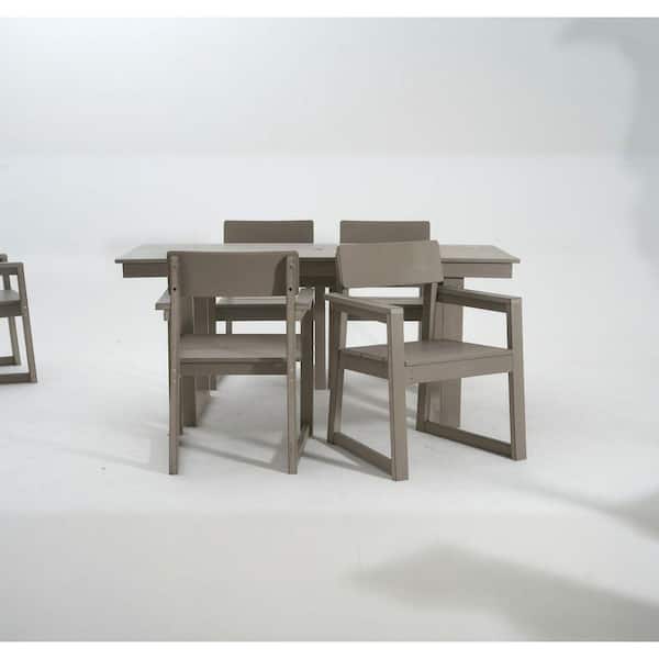 5-Piece HDPE Wood Finish Outdoor Dining Set for Patio Table with Umbrella Hole and 4 Armrest Chairs without Cushions