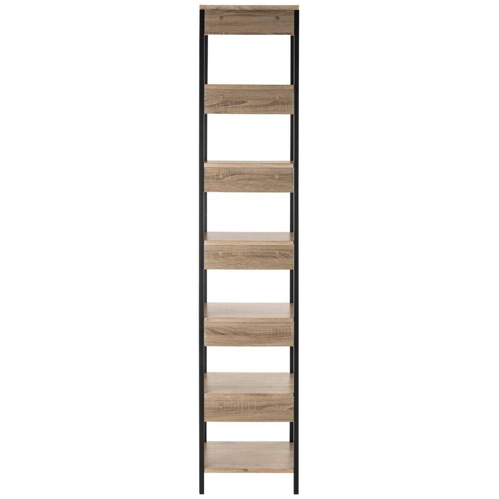Transitional Oak & Black Iron 7-Tier Etagere - 79"