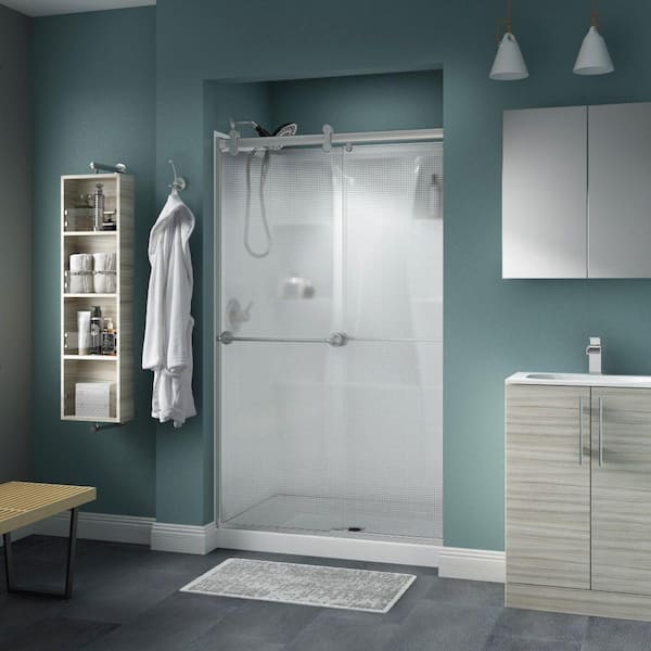Delta Silverton 48 x 71 in. Frameless Contemporary Sliding Shower Door in Nickel with Droplet Glass