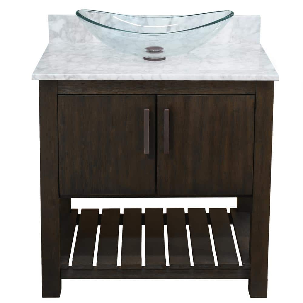 Ocean Breeze 31 in. W x 22 in. D x 31 in. H One Clear Sink with ORB Drain Bath Vanity in Cafe w/Carrara White Marble Top price history on PriceWatchPro