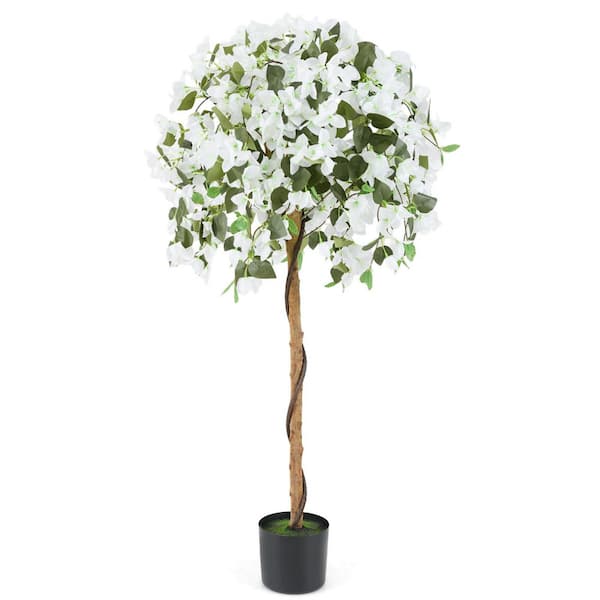53 in. Artificial Azalea Tree Faux Floral Plant w/ Red Azalea Flowers Nursery Pot