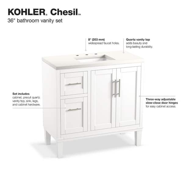 KOHLER Chesil 36in. Single Sink Freestanding White Bath Vanity with Bianco Bella Quartz Top Assembled