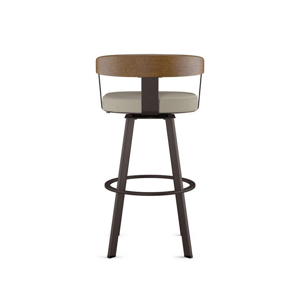 Lars 30" Swivel Bar Stool in Greige Faux Leather with Wood and Metal Frame