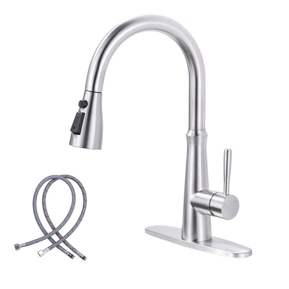 Single Handle Deck Mount Pull Down Sprayer Kitchen Faucet with 360° Spout Swivel in Brushed Nickel price history on PriceWatchPro