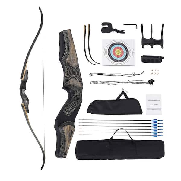 60 in. Recurve Bow and Arrows Kit, Wooden Takedown Right-Handed 35 lbs. Bow for Outdoor Archery Training and Practice