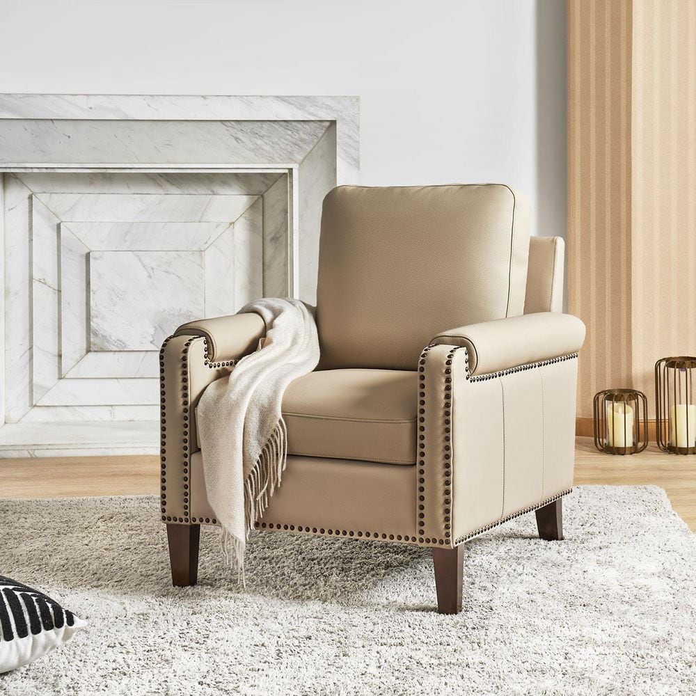 Leander Beige Genuine Leather Armchair with Removable Cushionand Nailhead Trims price history on PriceWatchPro