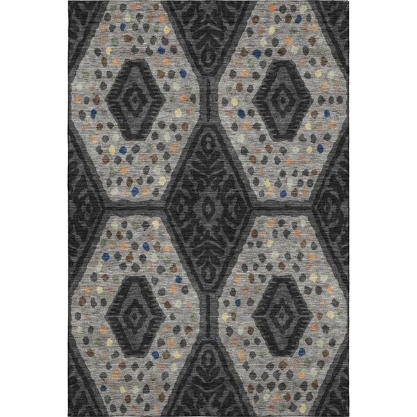 Mayfield Premium Machine Washable Abstract AMF2457 Charcoal 5 ft. x 7 ft. 6 in. Area Rug