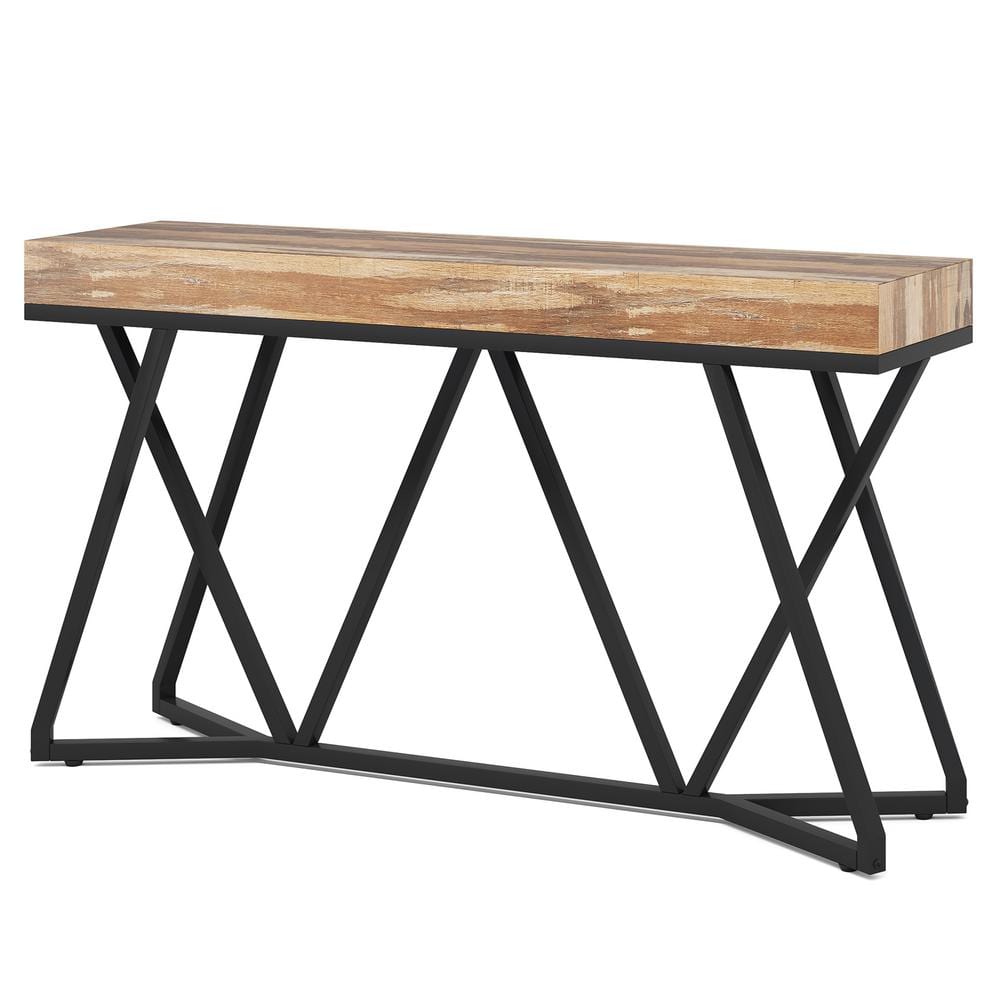 Rustic Brown 55" Wood and Metal Console Table with Storage