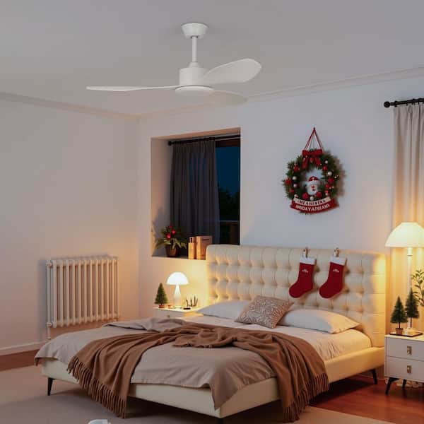 48 in. Smart Indoor White Matte Windmill Flush Mount Ceiling Fan for Dining Room Bedroom or Living Room, with Downrod