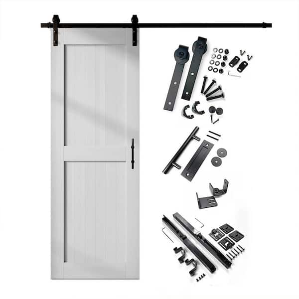 40 in. x 84 in. H-Frame White Solid Pine Wood Interior Sliding Barn Door with Hardware Kit, Non-Bypass
