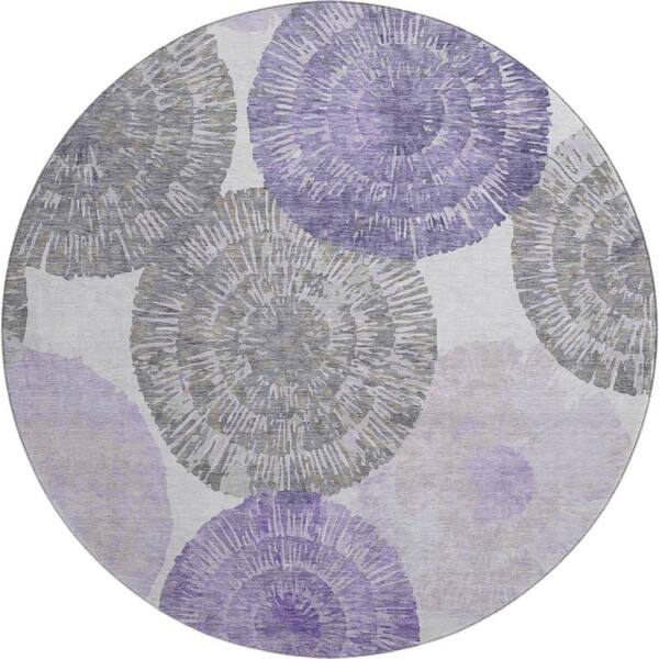 Mayfield Premium Machine Washable Abstract AMF2351 Plum 8 ft. x 8 ft. Round Rug