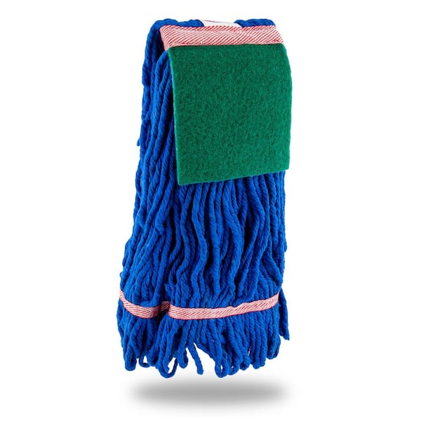 Large String Mop Blended Looped-End Wet Mop Head with Scouring Pad (Blue)