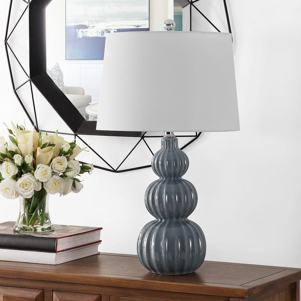 Corina Grey Triple Gourd Ceramic Table Lamp with White Shade