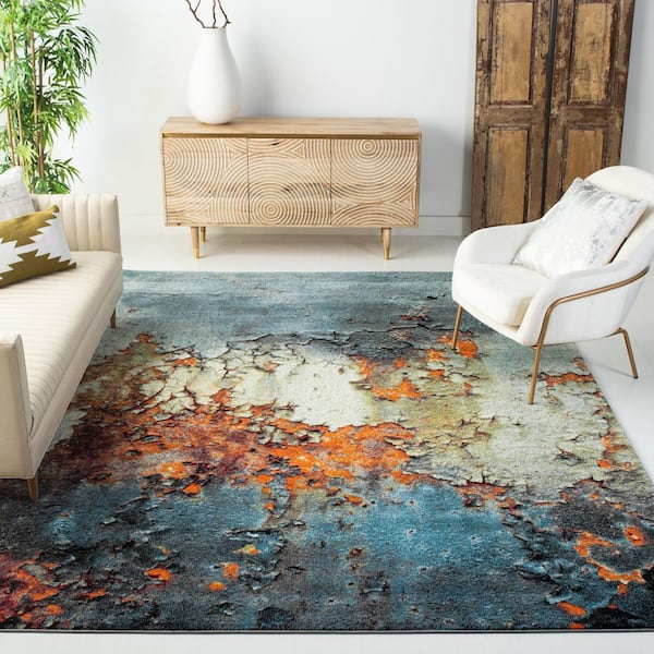 Glacier 12 ft. x 15 ft. Blue/Multi Abstract Geometric Area Rug
