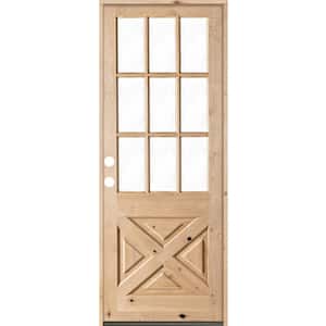 36 in. x 96 in. Knotty Alder X-Panel Right-Hand/Inswing 1/2 Lite Clear Glass Unfinished Wood Prehung Front Door