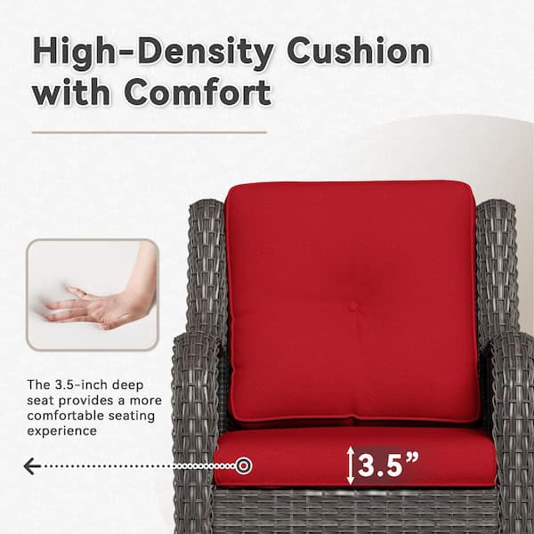 5-Piece Wicker Outdoor Patio Conversation Set Swivel Rocking Chair Set with Red Cushions