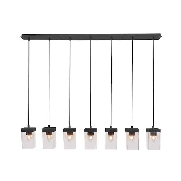 Unbranded Kingsport 60-Watt 7 Light Espresso Linear Chandelier Pendant Light with 4 in. Clear Bubble Glass Shades No Bulb Included