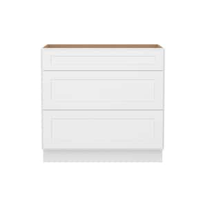 Easy-DIY 36 in. W x 24 in. D x 34.5 in. H Ready to Assemble Drawer Base Kitchen Cabinet in Shaker White with 3-Drawers