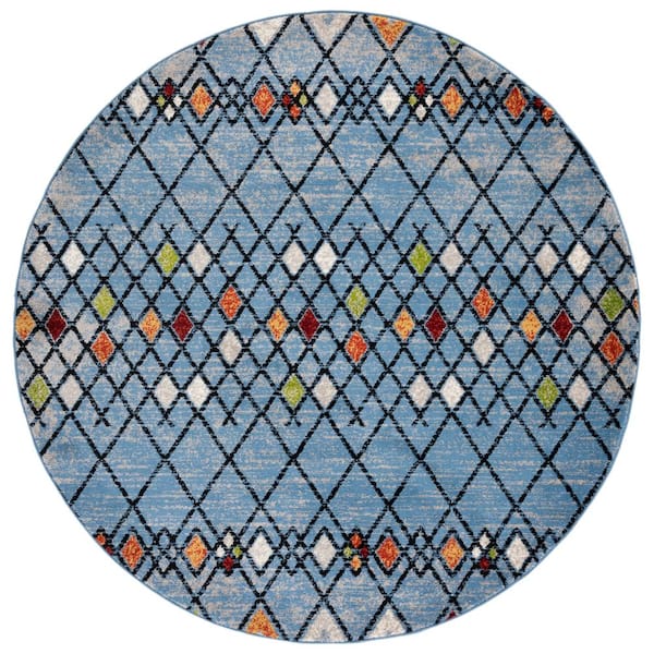Amsterdam Blue/Ivory 7 ft. x 7 ft. Geometric;Trellis Round Area Rug