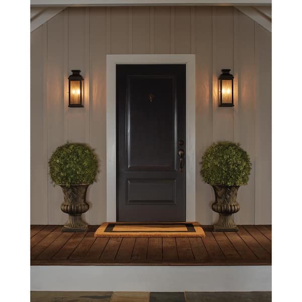 Pediment 6.75 in. W 2-Light Dark Weathered Zinc Outdoor 12.5 in. Wall Lantern Sconce
