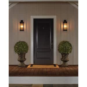 Pediment 7 in. W 2-Light Dark Weathered Zinc Outdoor 18.125 in. Wall Lantern Sconce with Clear Seeded Glass