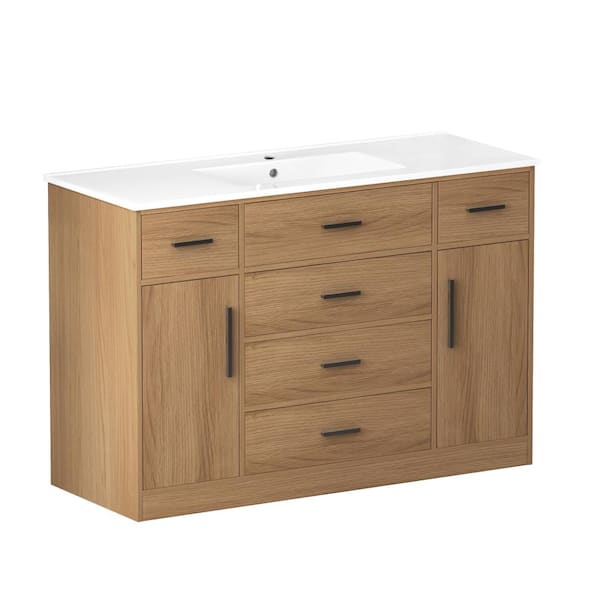 48"Dark Brown Bathroom Vanity. Resin sink Abundant Storage Cabinet -2 Soft close doors and 6 drawers