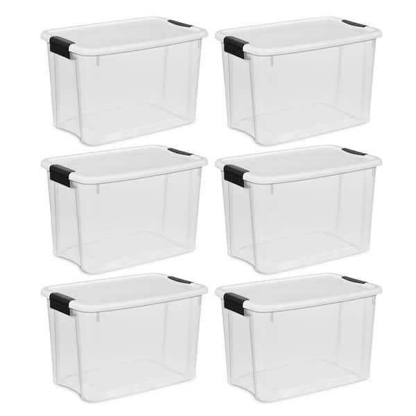 Sterilite 30 Gal Gasket Tote, Heavy Duty Stackable Storage Bin with  Latching Lid, Plastic Container to Organize Basement, Gray Base and Lid,  6-Pack