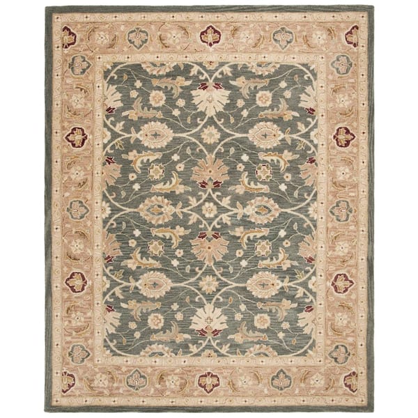 SAFAVIEH Anatolia Teal Blue/Taupe 9 ft. x 12 ft. Border Area Rug