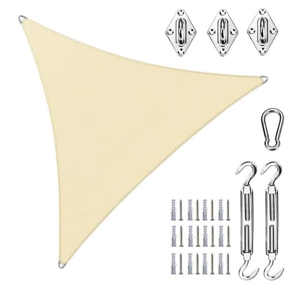30 ft. x 30 ft. x 30 ft. Triangle Pro Ring Sun Shade Sail with Hardware Kit-Beige