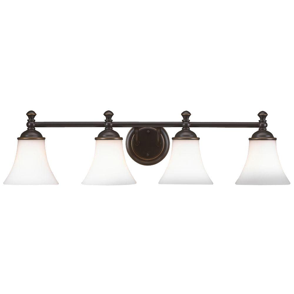UPC 848566010091 product image for Crawley 4-Light Oil-Rubbed Bronze Vanity Light with White Glass Shades | upcitemdb.com