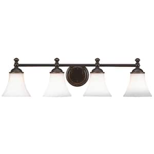 Crawley 4-Light Oil-Rubbed Bronze Vanity Light with White Glass Shades
