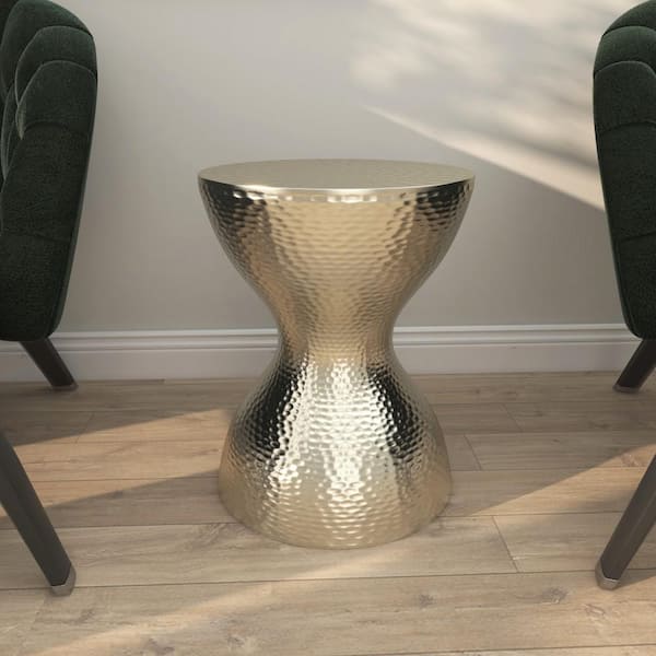 Litton Lane 14 in. Silver Hammered Medium Round Metal End Table