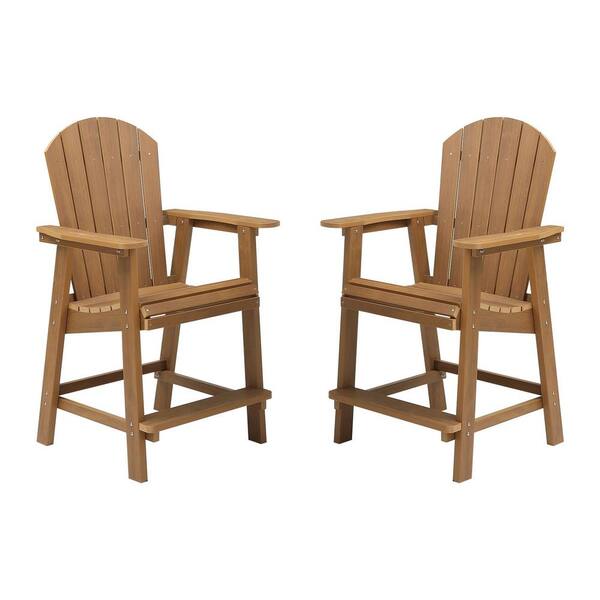 myhomore Teak Brown Outdoor Bar Stools (2-Pack)