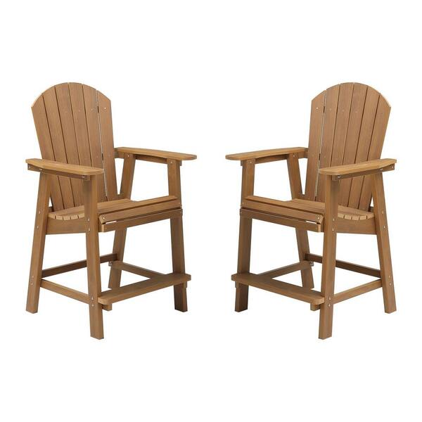 myhomore Teak Brown Outdoor Bar Stools (2-Pack)